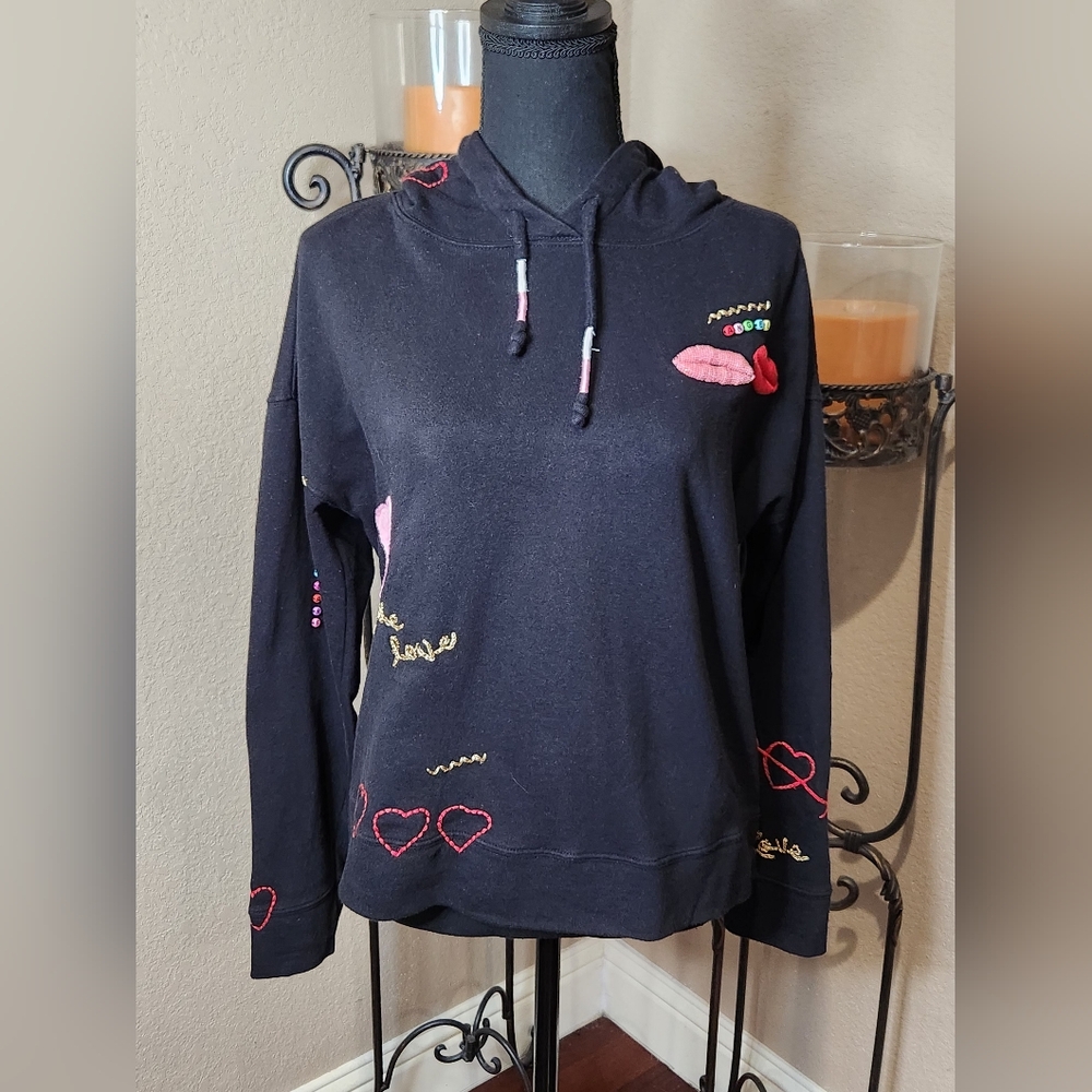 Chaser Black Valentine Hoodie with Colorful Embroidery And Beading. Size M.